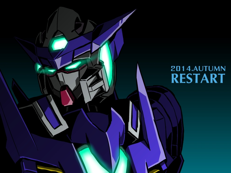 announcement_celebration, english, glowing, glowing_eyes, gundam, gundam_amazing_exia, gundam_build_fighters, mecha