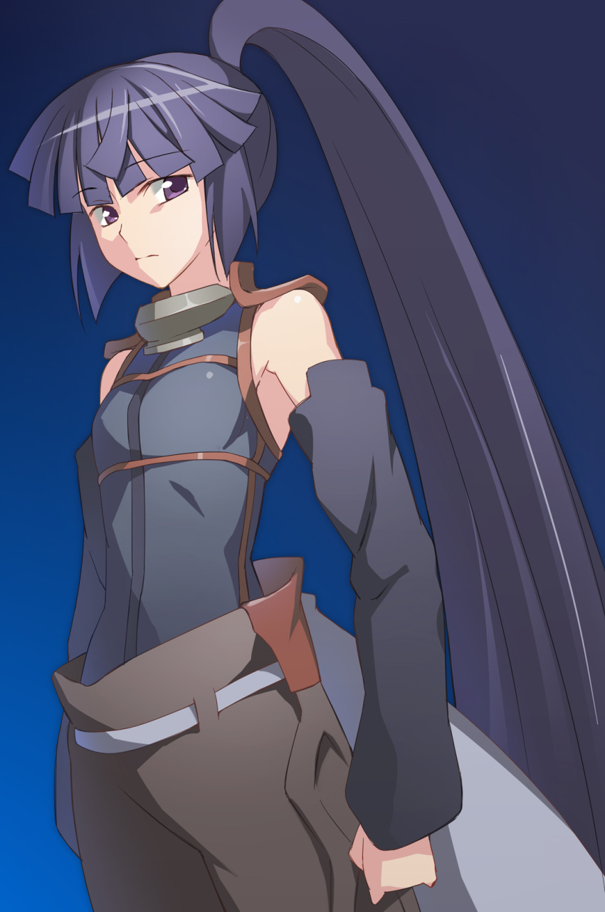 1girl, akatsuki_(log_horizon), gauntlets, highres, ike_masato, log_horizon, long_hair, petals, ponytail, purple_hair, solo, violet_eyes