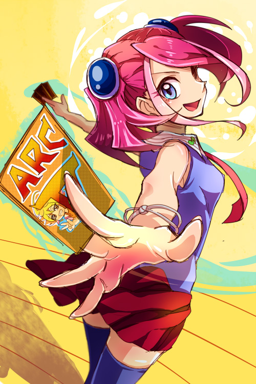1girl, :d, blue_eyes, card, female, hiiragi_yuzu, holding, holding_card