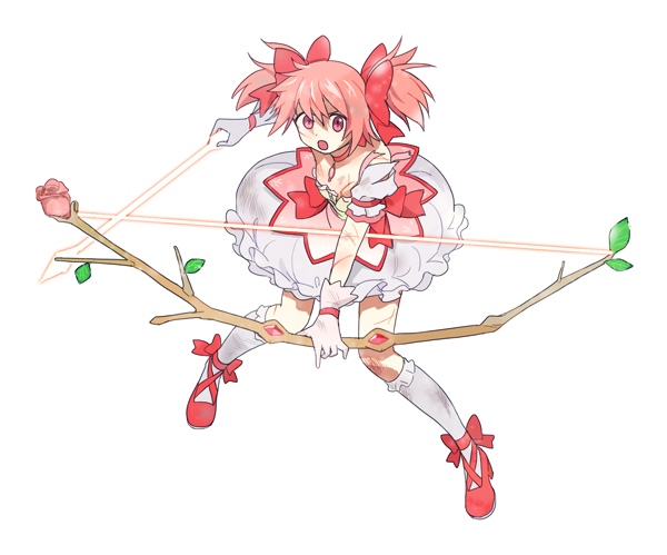 1girl, arrow, bow, bow_(weapon), bubble_skirt, choker, flat_chest, gloves