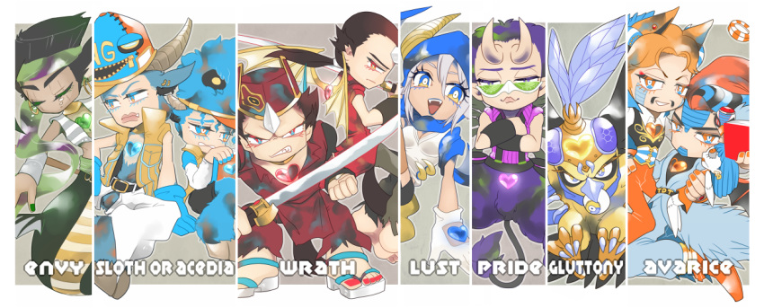 alessi, boingo, chaka_(jojo), daniel_d'arby, demon, demon_wings, hol_horse, horns