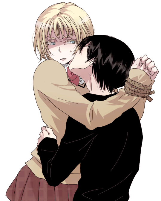 1boy, 1girl, black_hair, blonde_hair, cheek_kiss, green_eyes, hug, kago1205
