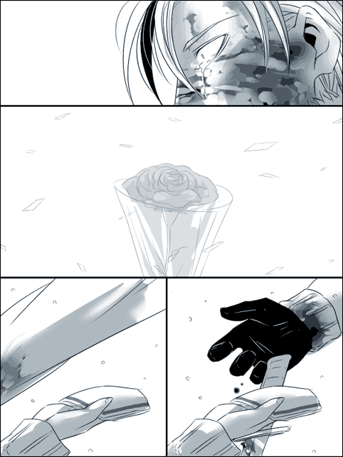 a_wil, blood, comic, handkerchief, kago1205, knife, monochrome, snowing