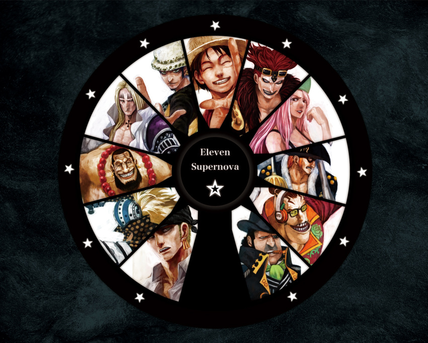 bandanna, blonde_hair, capone_gang_bege, cigar, earrings, eustass_captain_kid, everyone, glasses