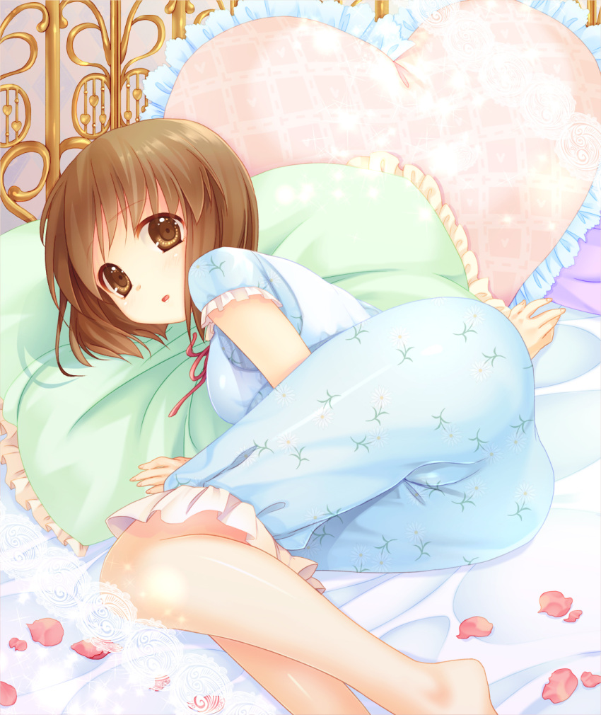 bed, brown_eyes, brown_hair, hagiwara_yukiho, highres, hiiron, idolmaster, lying