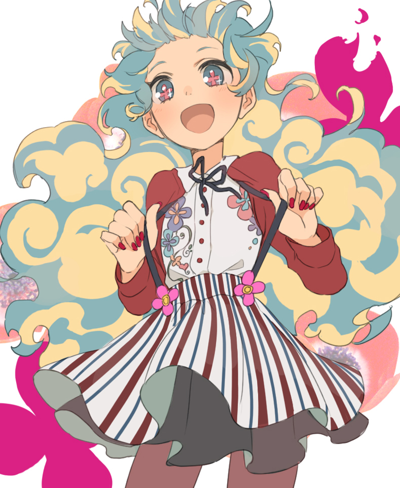 +_+, 1girl, blue_hair, linaria_(ookinahitomi), long_hair, multicolored_hair, nia_teppelin, smile