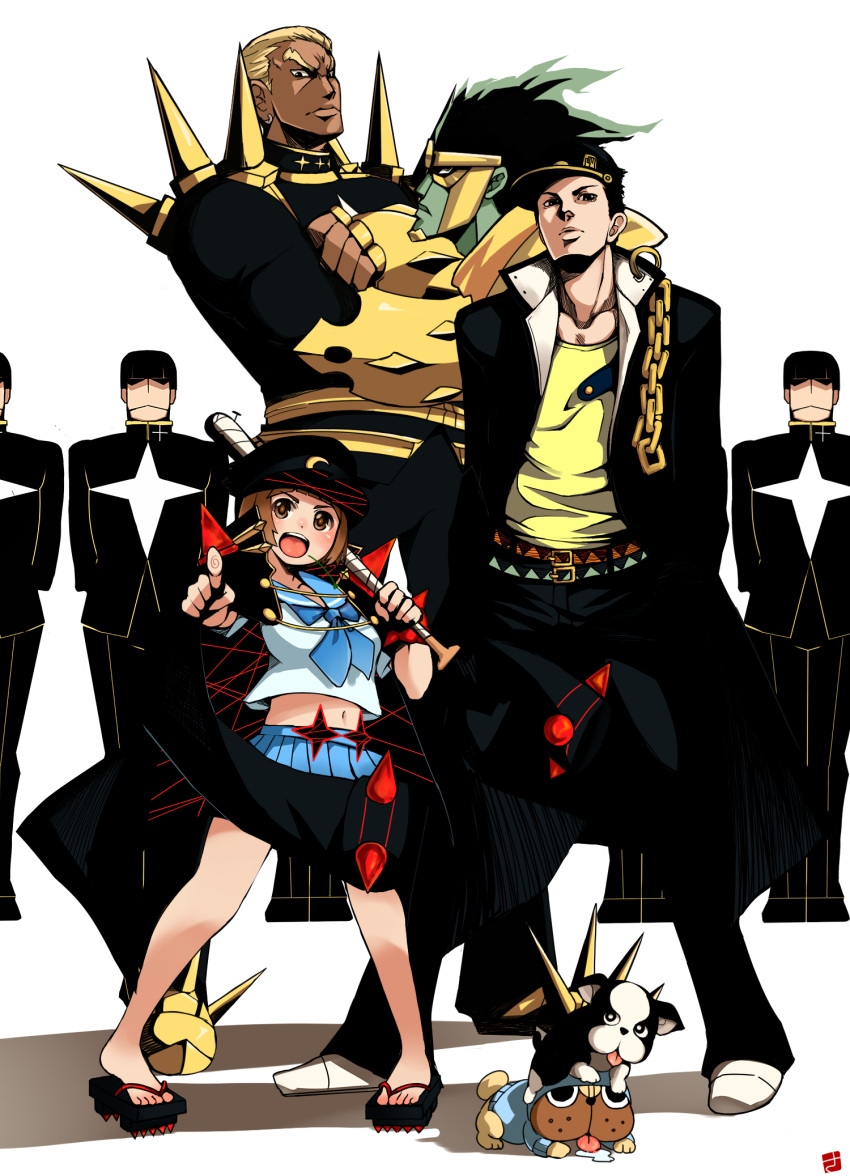 1girl, banchou, crossover, dog, gakuran, gamagoori_ira, guts_(kill_la_kill), highres