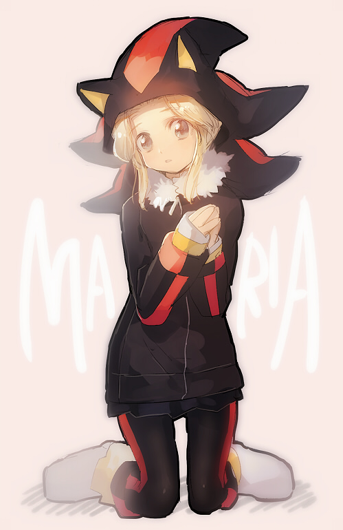 1girl, animal_hat, aoki_(fumomo), blonde_hair, cosplay, costume, hat, maria_robotnik, shadow_the_hedgehog, shadow_the_hedgehog_(cosplay), sonic_(series)