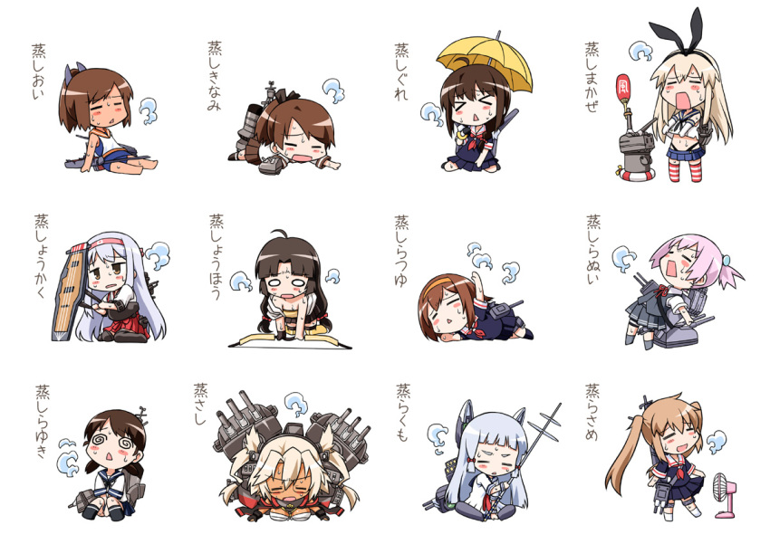 >, 6+girls, =_=, @_@, akou_roushi, ayanami_(kantai_collection), bare_shoulders, black_panties