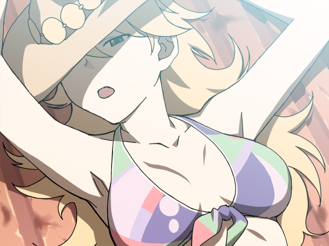 bikini, bikini_top, blonde_hair, breasts, front-tie_top, hat, hoshii_miki, idolmaster