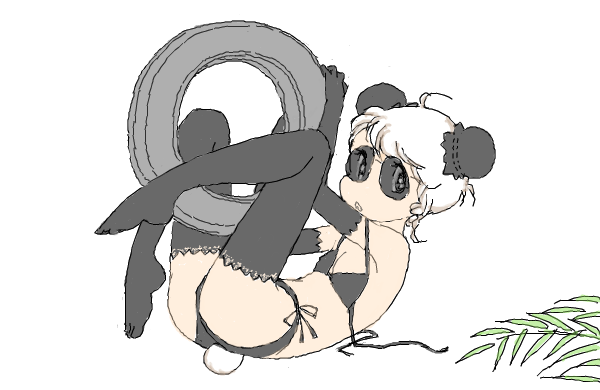 1girl, ass, bamboo, bikini, black_bikini, black_legwear, cote, drawr