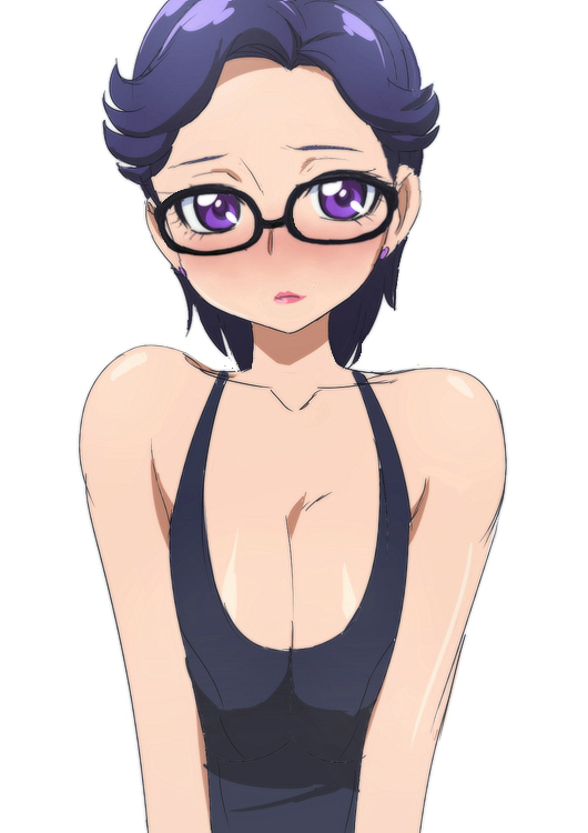 1girl, black-framed_glasses, blush, breasts, cleavage, davi_(dokidoki!_precure), db_(dokidoki!_precure), dokidoki!_precure