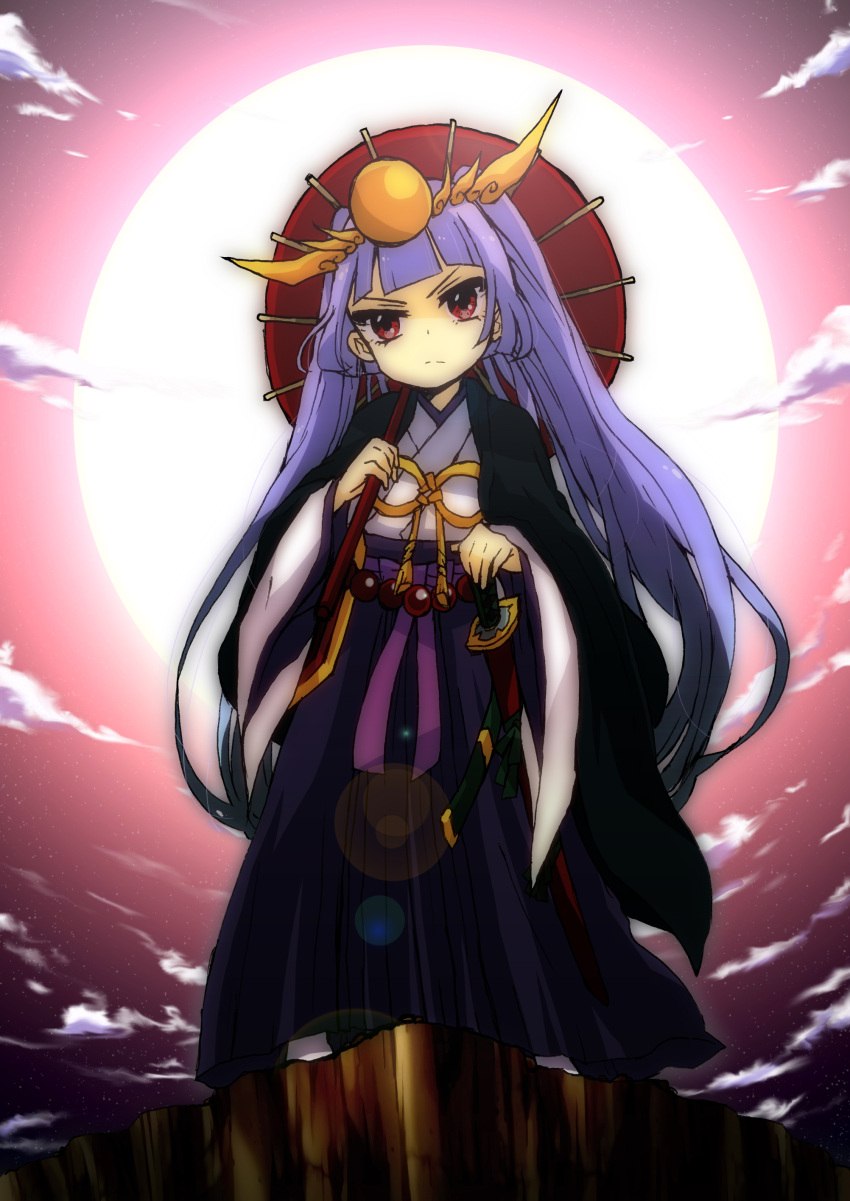 >:(, 1girl, absurdres, bangs, beads, blunt_bangs, bow, clouds