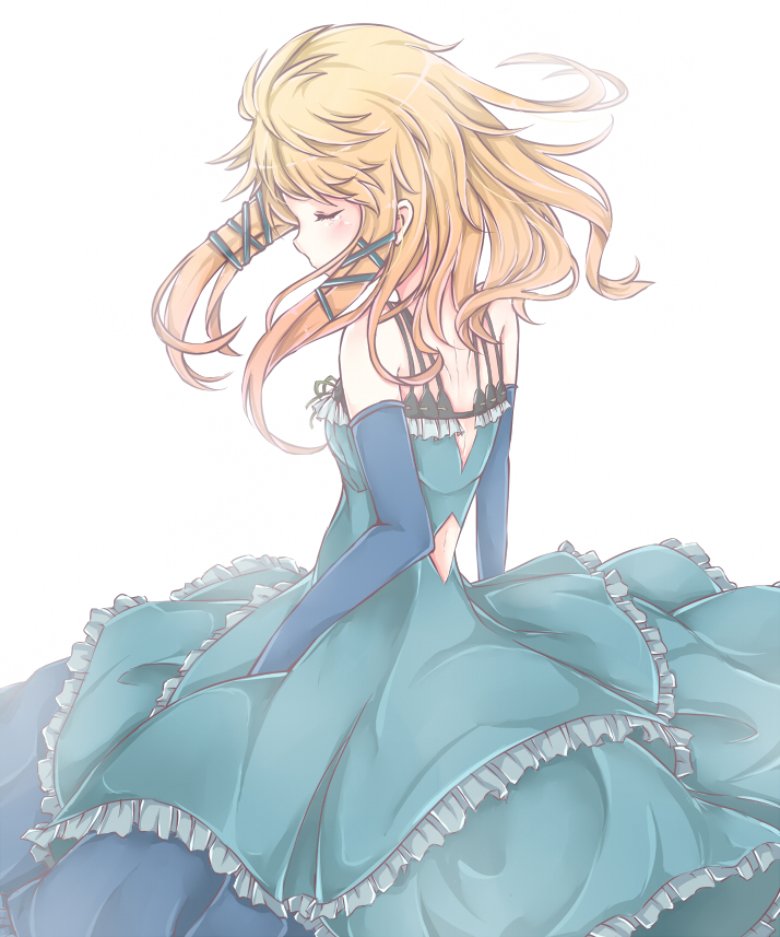 black_bullet, blonde_hair, closed_eyes, closed_mouth, dress, long_hair, looking_down, mo_(k40633)