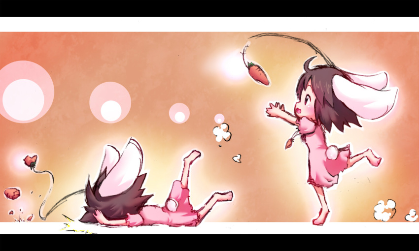ayakashi_(monkeypanch), bait, barefoot, before_and_after, brown_hair, bunny_ears, bunny_tail, carrot