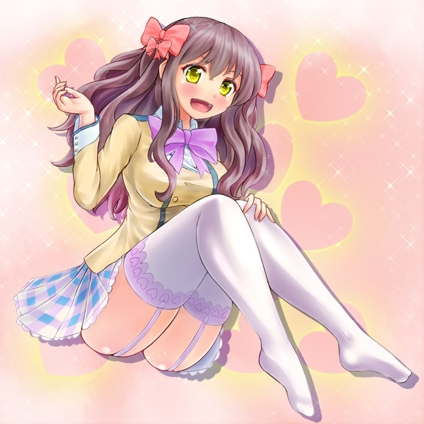 1girl, bow, brown_hair, hair_bow, heart, highres, kanojo_ga_flag_wo_oraretara, looking_at_viewer