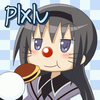 1girl, akemi_homura, animated, animated_gif, black_hair, checkered, checkered_background, doraemon