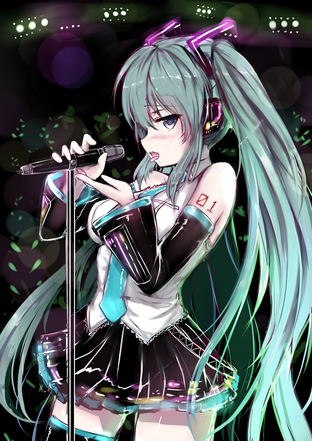 1girl, blue_eyes, detached_sleeves, green_hair, hatsune_miku, headphones, highres, long_hair
