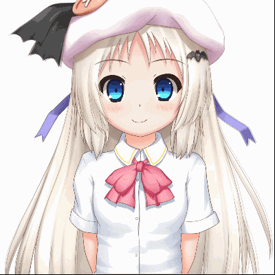 1girl, animated, animated_gif, arms_behind_back, bat, blue_eyes, blush, bow