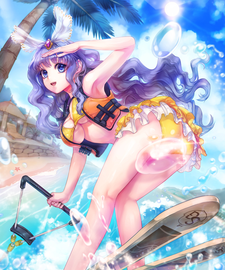 1girl, alternate_breast_size, ass, beach, bikini, blue_eyes, breasts, clarice_altheim