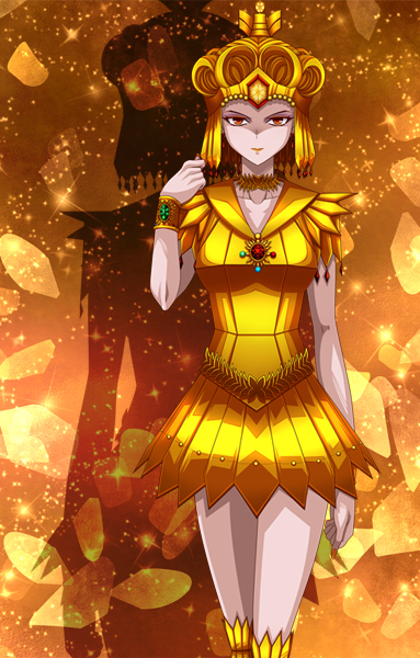 1girl, bishoujo_senshi_sailor_moon, blonde_hair, bracelet, brooch, choker, evil, gem, glitter, gold, hair_rings, jewelry, lipstick, looking_at_viewer, makeup, mako5555, red_eyes, sailor_galaxia, shadow, solo, sparkle