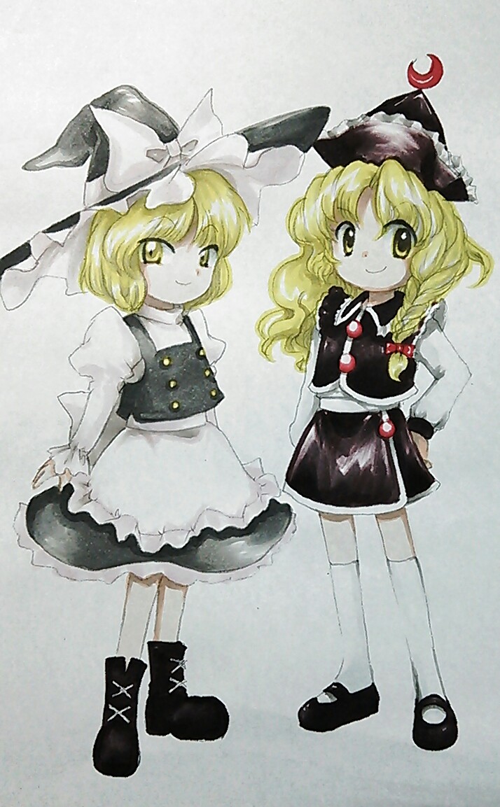 2girls, boots, bow, braid, cosplay, costume_switch, hat, hat_bow