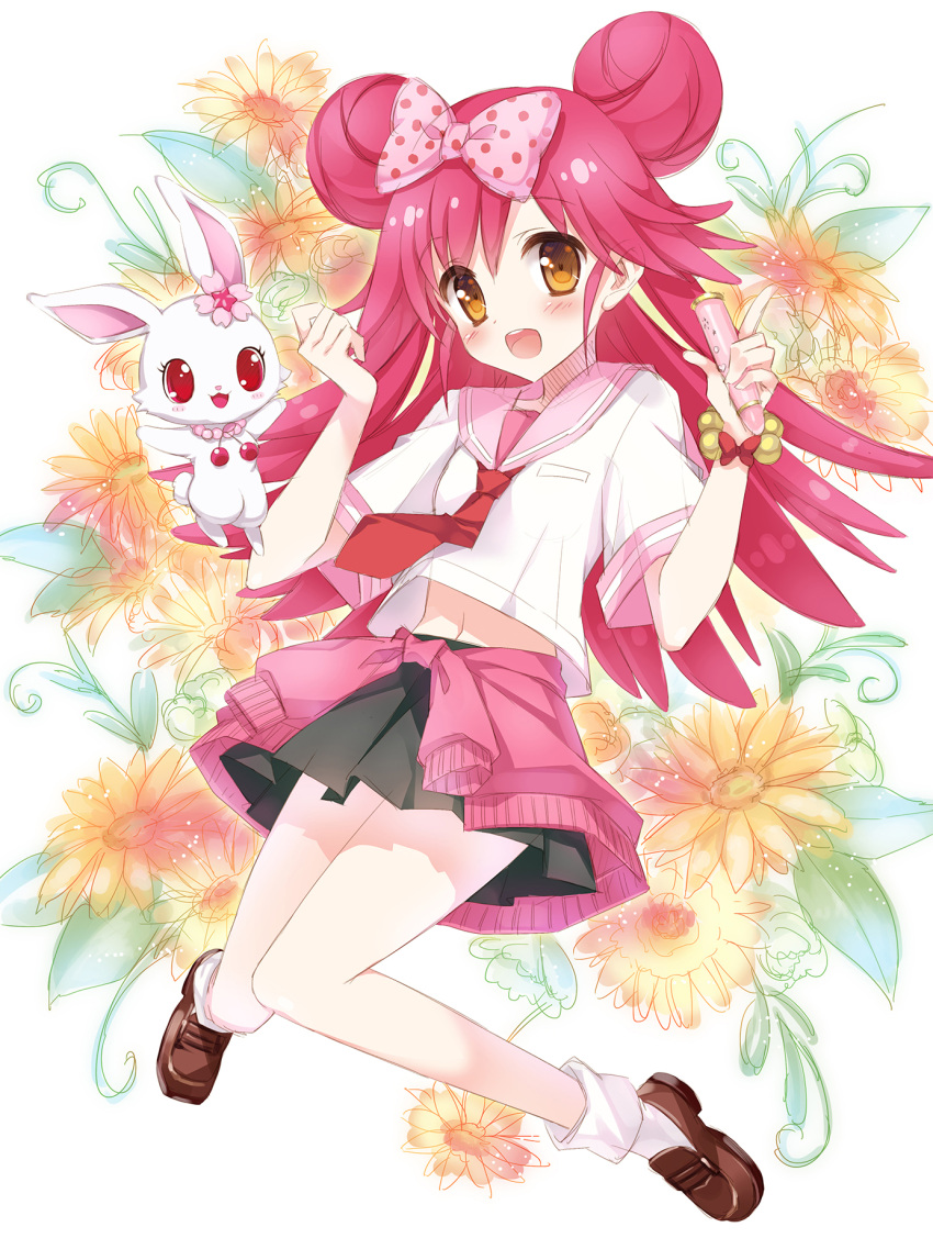 1girl, bow, clothes_around_waist, double_bun, hair_bow, hair_ornament, highres, jewelpet_(series)
