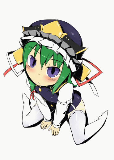 1girl, animated, animated_png, arm_ribbon, blinking, blush, green_hair, hat
