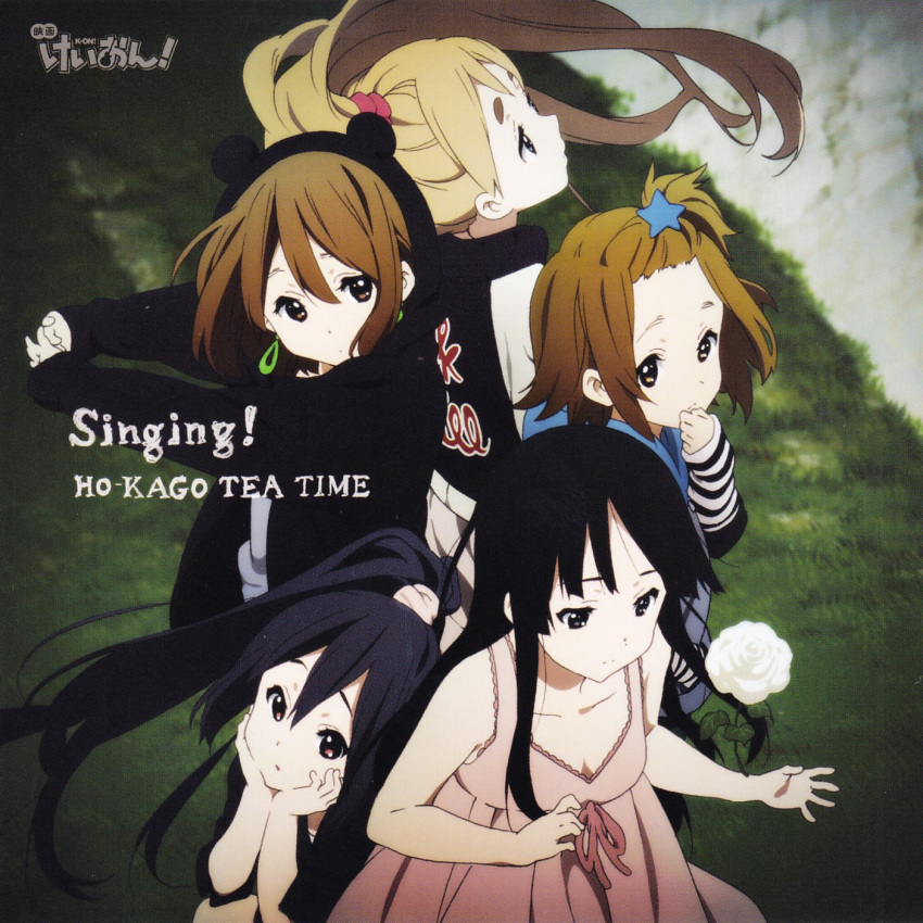 5girls, akiyama_mio, album_cover, black_eyes, black_hair, blonde_hair, blue_eyes, brown_eyes
