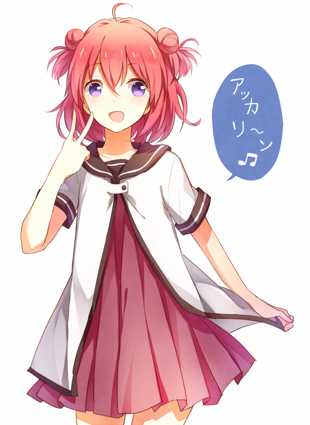 akaza_akari, blue_eyes, double_bun, matako, musical_note, redhead, school_uniform, smile