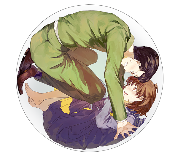 1boy, 1girl, amemiya_shia, black_hair, blush, brown_hair, long_hair, school_uniform