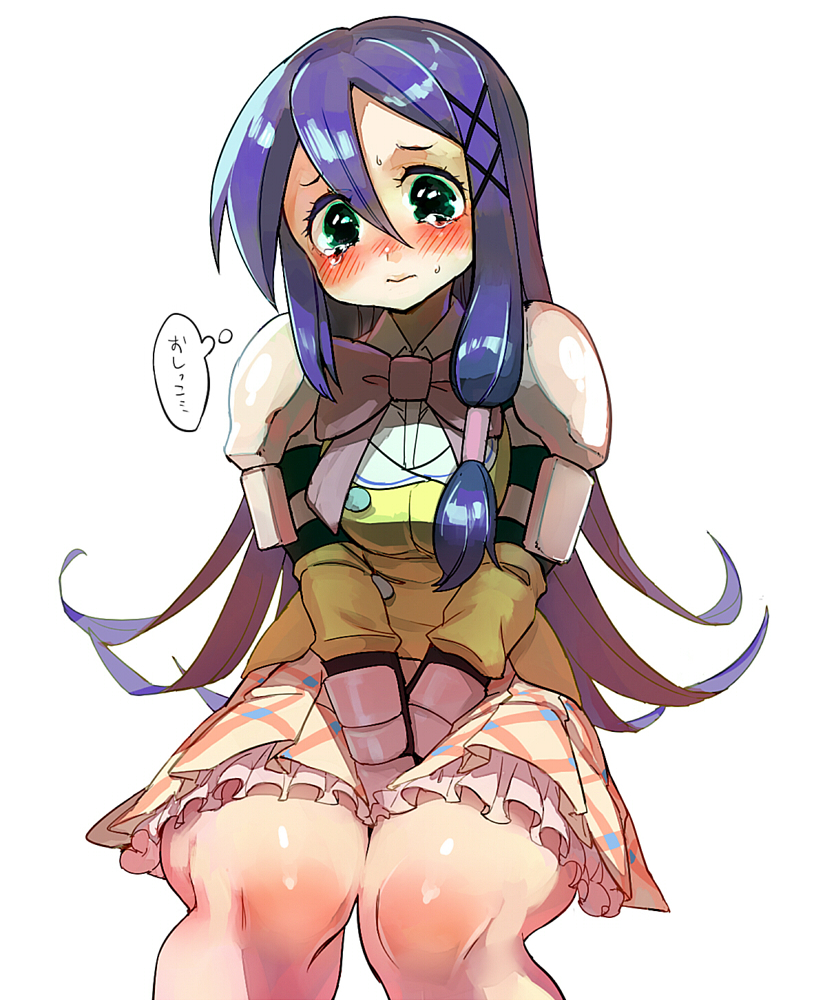 1girl, asa_fuyu, blush, crying, gauntlets, green_eyes, kanojo_ga_flag_wo_oraretara, long_hair