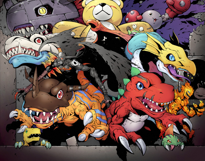 agumon, airdramon, antennae, belt, betamon, black_eyes, blue_eyes, botamon