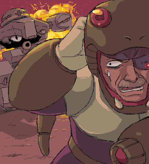 explosion, mega_man_(classic), mega_man_(series), metal_gear_rex, metal_gear_solid, metool, mustache, old_snake