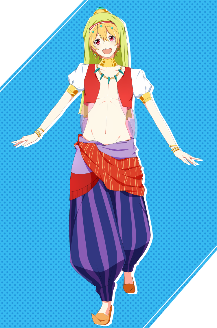 1boy, arabian_clothes, asumu_(memory.), blonde_hair, blush, dancer, free!, hazuki_nagisa