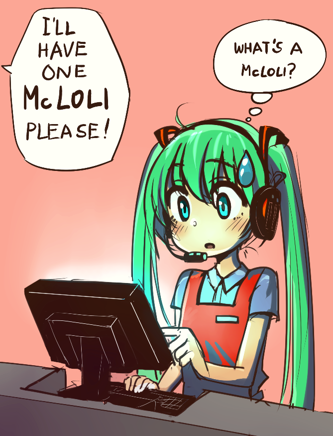1girl, aqua_hair, blue_eyes, blush, comic, computer, crossover, green_eyes