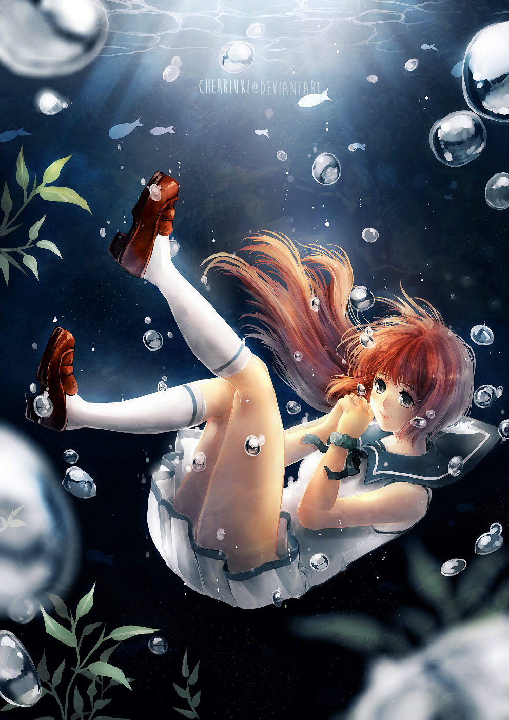 1girl, blue_eyes, brown_hair, cherriuki, highres, long_hair, mukaido_manaka, nagi_no_asukara