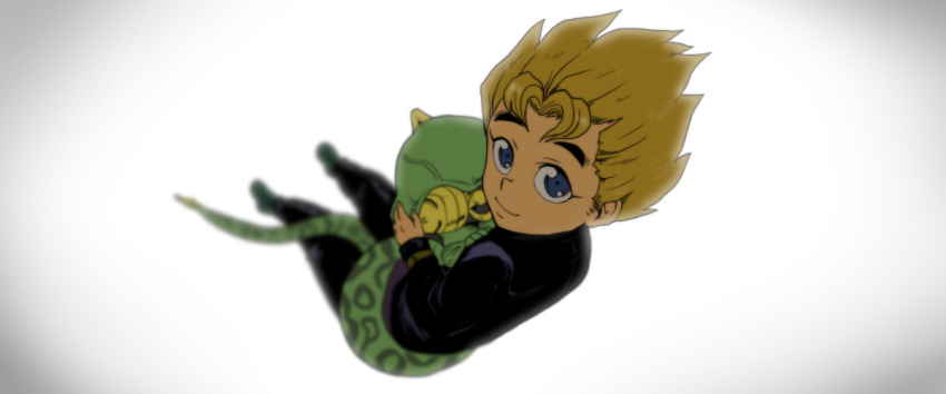 1boy, blonde_hair, bloom, blue_eyes, blurry, depth_of_field, echoes_(stand), gakuran