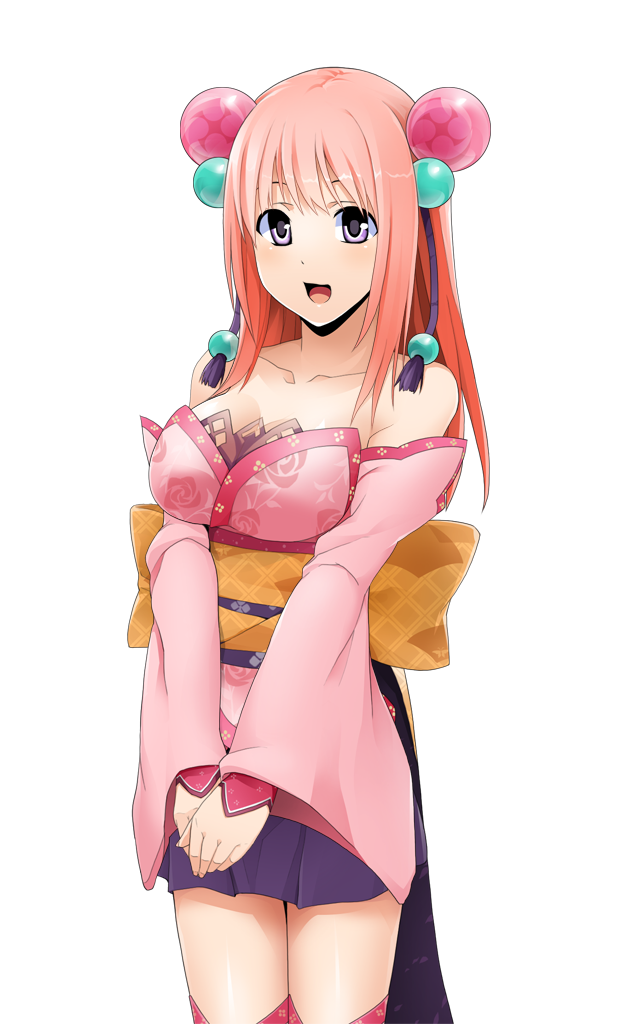1girl, dress, hair_ornament, onigiri_(mmorpg), pink_hair, shizuka_(onigiri), thigh-highs, violet_eyes