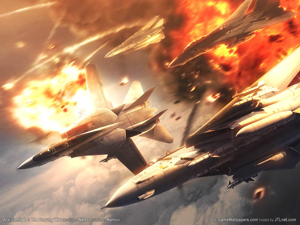 ace_combat, ace_combat_5, aircraft, airplane, diving, drop_tank, explosion, f-14_tomcat