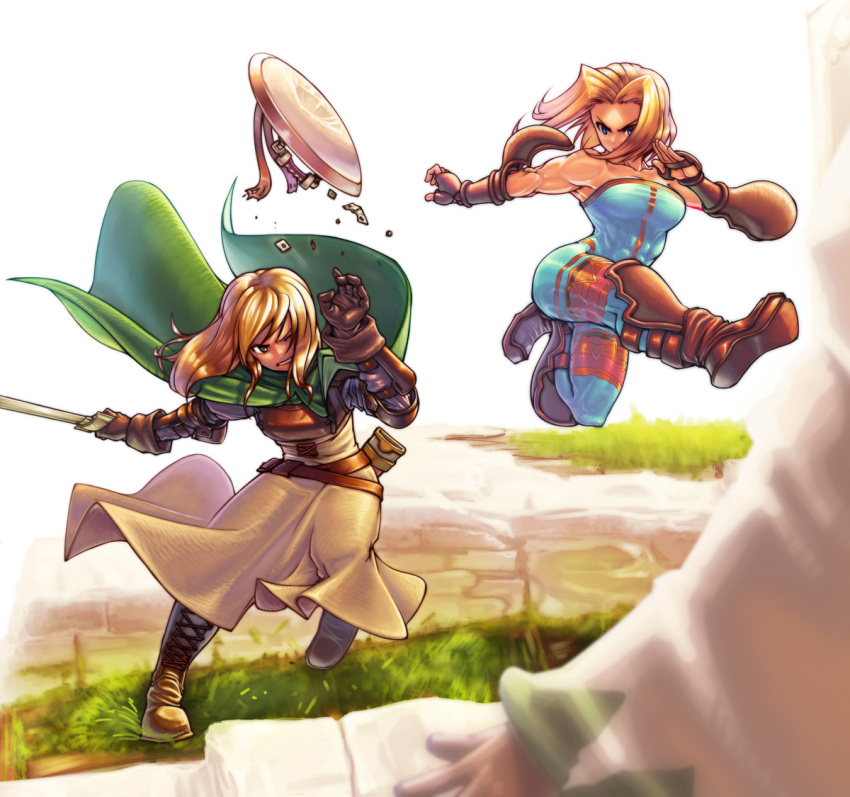 blonde_hair, fighting, final_fantasy, final_fantasy_tactics, fingerless_gloves, gloves, kicking, milleuda_folles