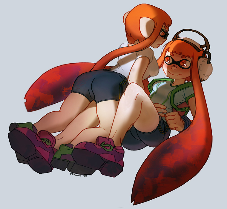 2girls, animal_humanoid, anthro, backpack, bag, bike_shorts, blush, breasts