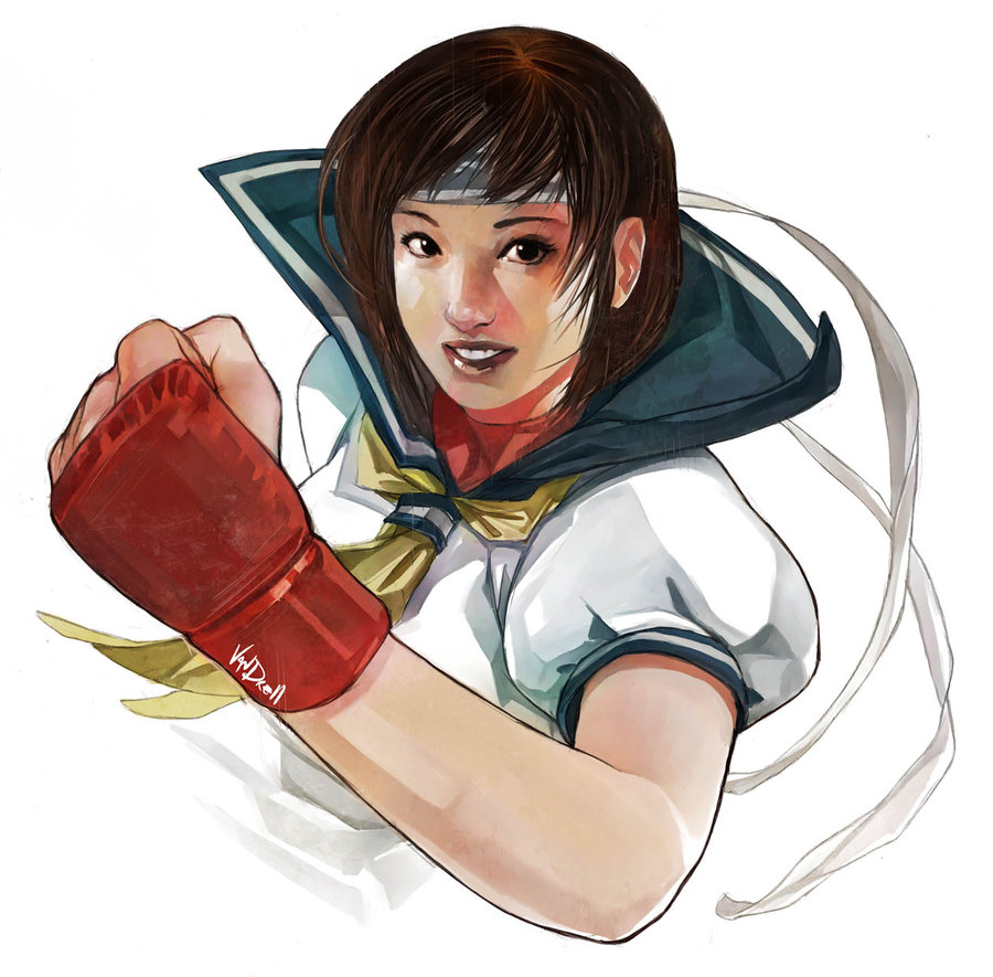 1girl, brown_eyes, brown_hair, capcom, daniel_oduber, gloves, headband, kasugano_sakura