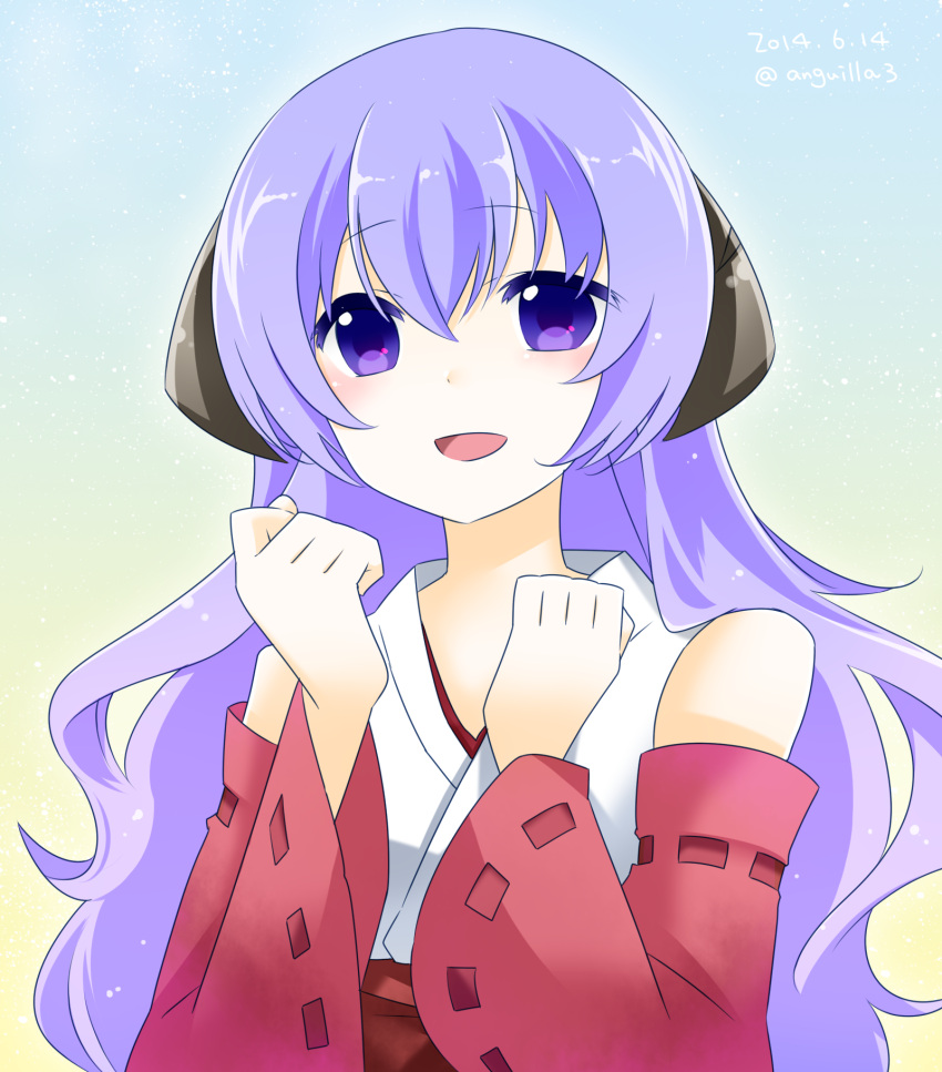 1girl, detached_sleeves, hanyuu, highres, higurashi_no_naku_koro_ni, horns, japanese_clothes, kiriko