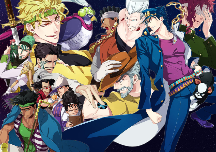 alessi, anubis_(stand), boingo, daniel_d'arby, dio_brando, hiokirasu, hol_horse, iggy_(jojo)
