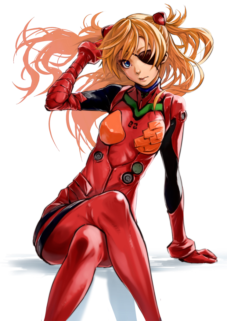 1girl, 244_(bo-z), blue_eyes, eyepatch, hair_ornament, long_hair, neon_genesis_evangelion, orange_hair
