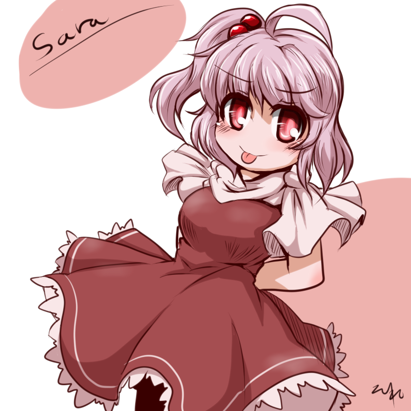 ahoge, capelet, character_name, dress, hair_beads, pink_eyes, pink_hair, sara_(touhou)