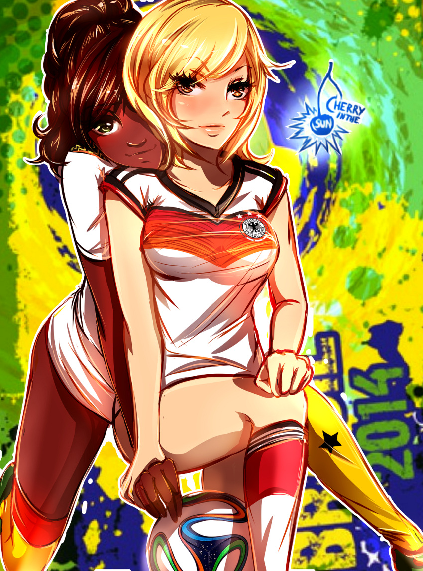 2014_fifa_world_cup, blonde_hair, brazuca, brown_eyes, brown_hair, cherryinthesun, dark_skin, germany