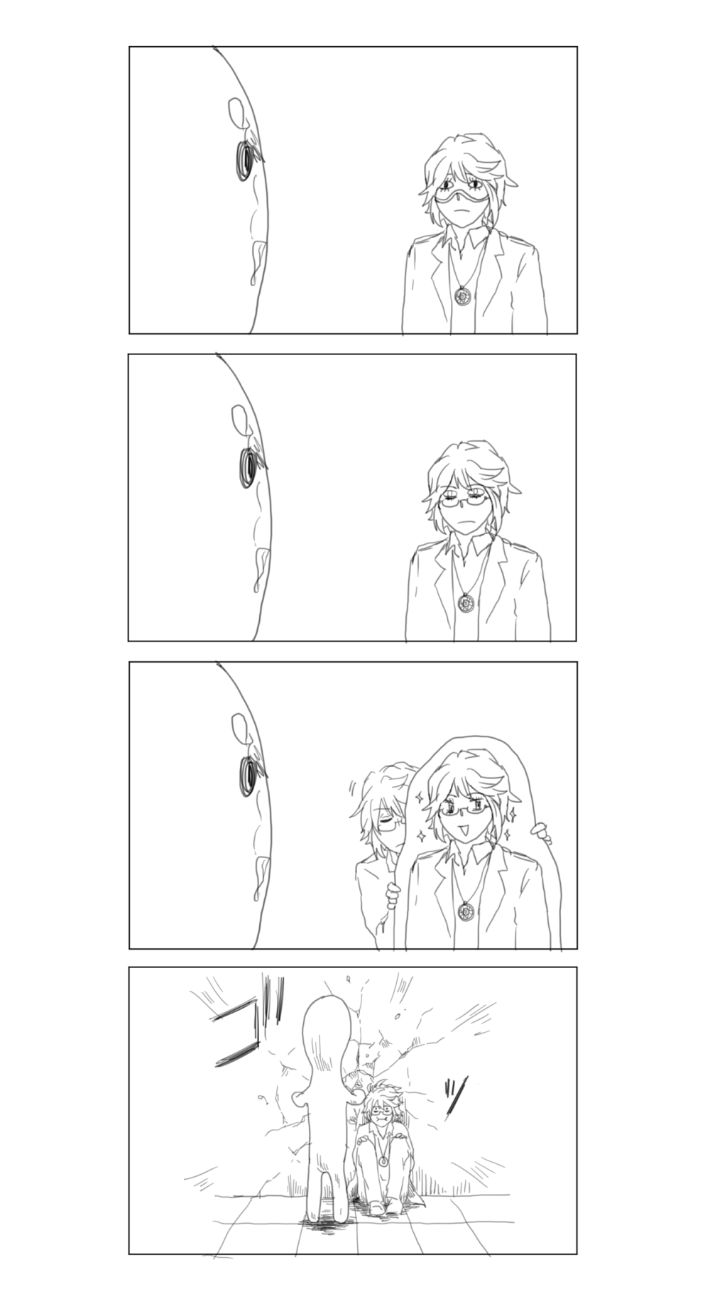 1boy, 4koma, :i, closed_eyes, comic, glasses, highres, jack_bright