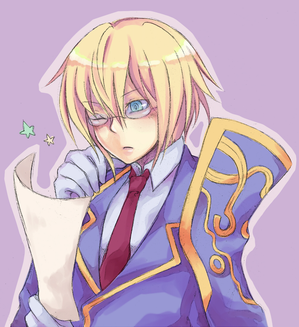 bad_id, blazblue, blonde_hair, blue_eyes, chako_444, glasses, gloves, jin_kisaragi
